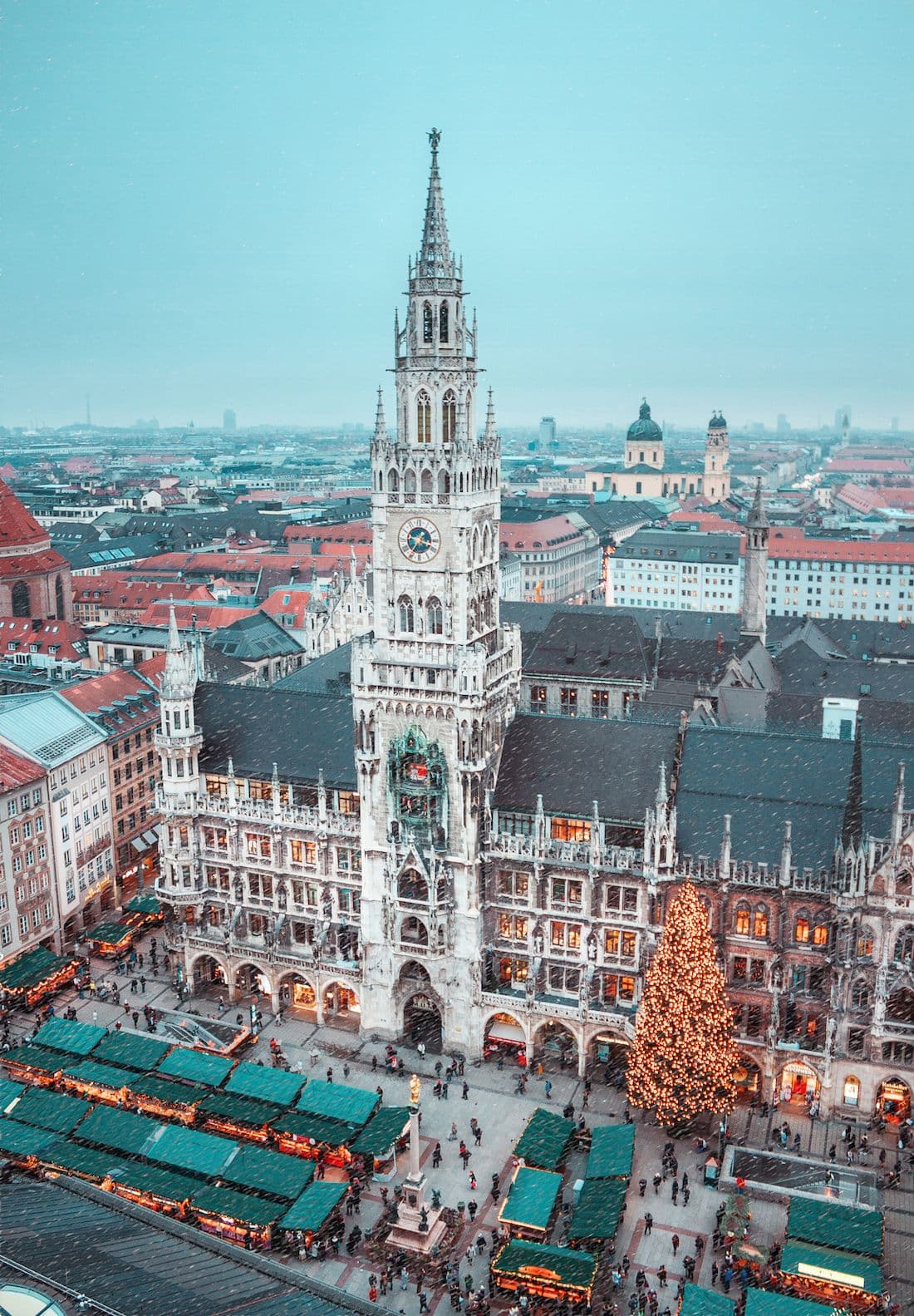 A lovely winter view overlooking the city of Munich and it's Christmas market