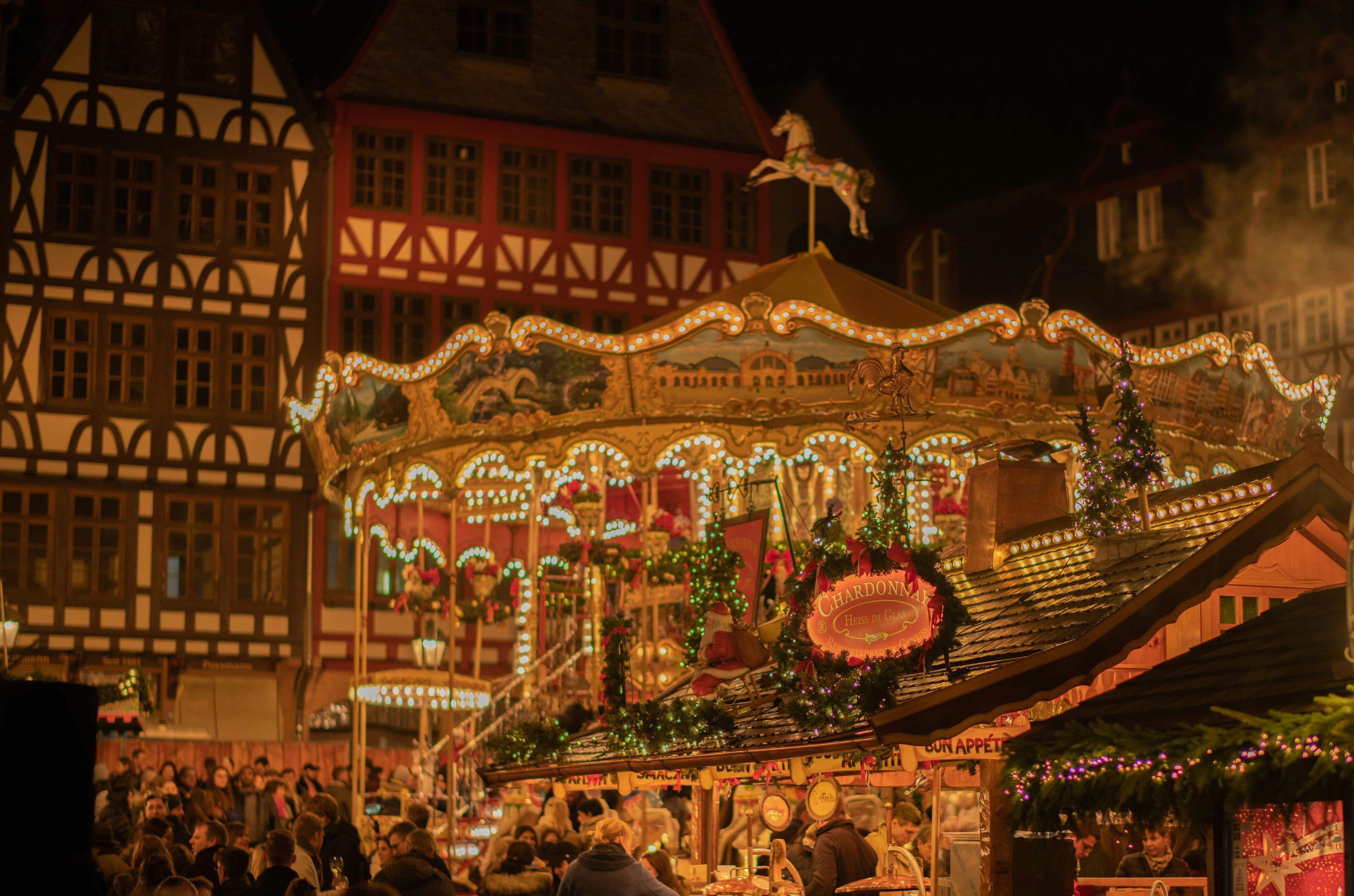 A colorful merry-go-round at a German Christmas market